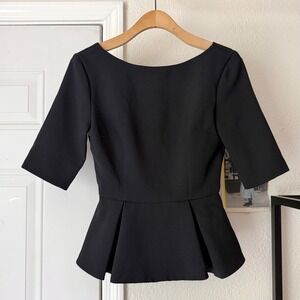 THE PRETTY DRESS COMPANY black peplum ruffle hem cropped mod pinup retro top